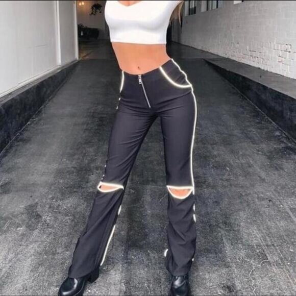 I.AM.GIA High Waisted Reflective Cut Out Front Zip Pant Sz Small - Picture 2 of 9